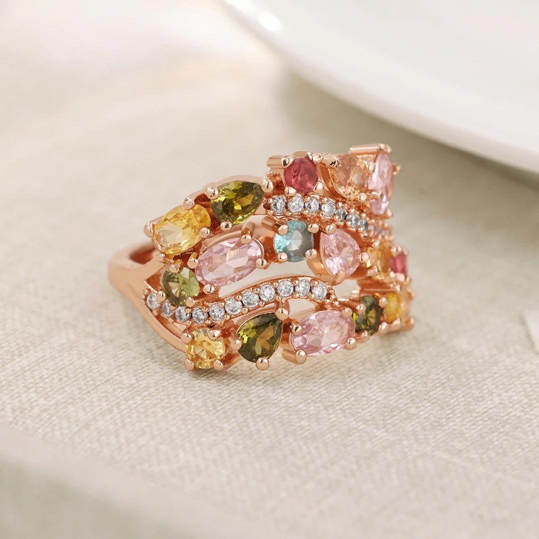 铜合金合成锆石戒指 「女娲」彩色戒指 气质轻奢小众重工女款高级感