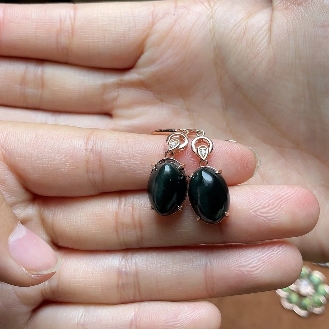 和田玉（碧玉）银S925镶嵌吊坠(赠链)耳环