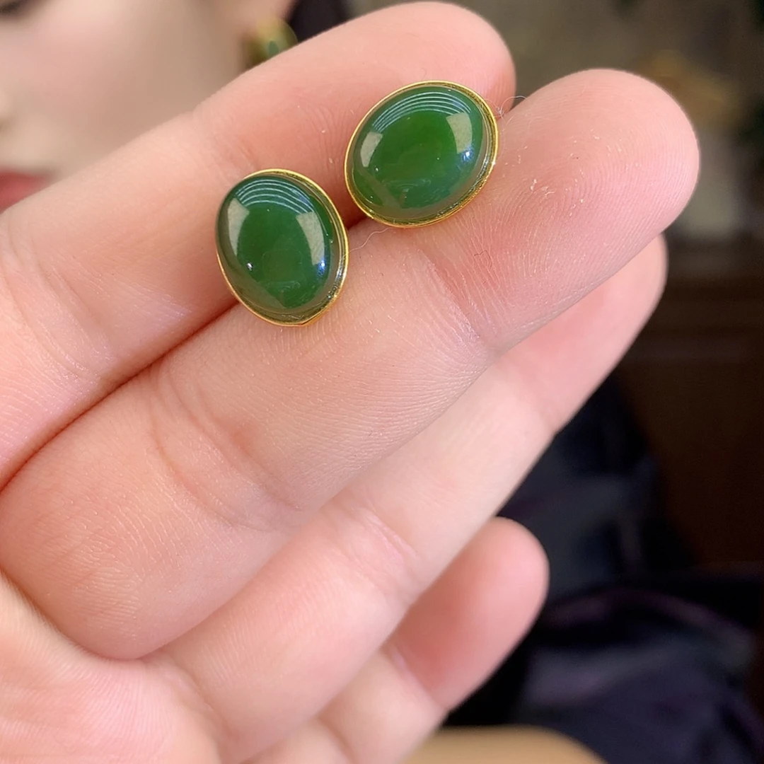 吊坠(不含链)银S925镶嵌和田玉（碧玉）耳饰