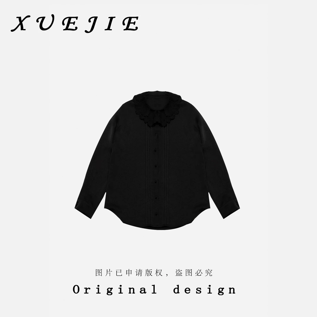 逸焰【雪姐初梦依旧】爆款超重工立体花朵蕾丝长袖百搭款衬衫-90669