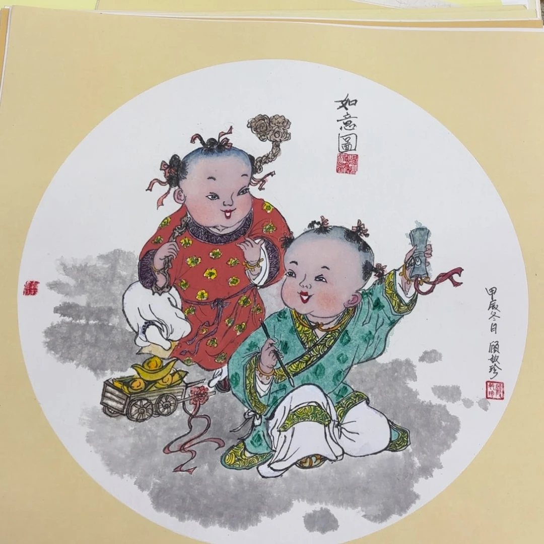 国画斗方花鸟山水手绘