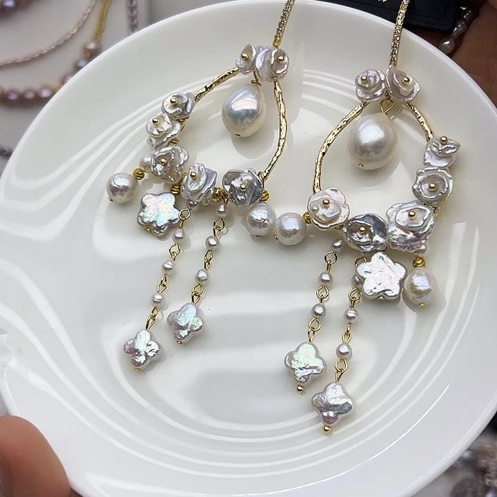 银S925镶嵌耳饰淡水珍珠