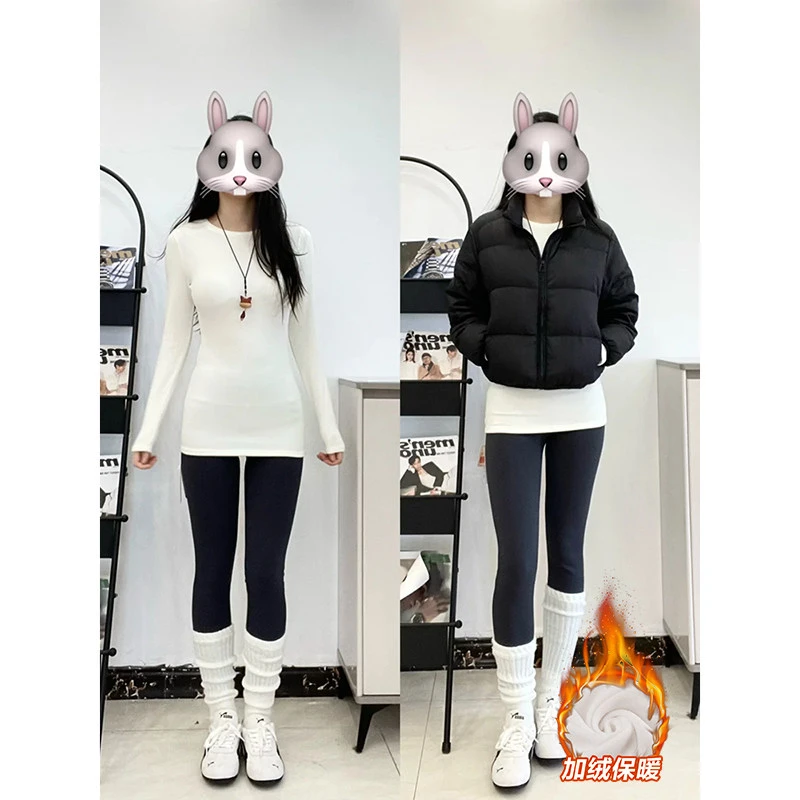 白色内搭打底衫中长款上衣女2026加绒加厚基础款修身收腰长袖t恤