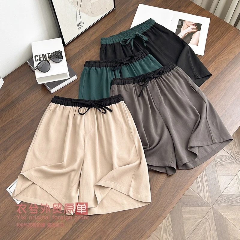 (衣兮腰头撞色天丝短裤)891夏季时尚柔软舒适高腰百搭松紧腰短裤W
