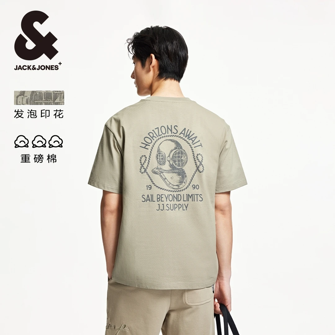 【重磅棉】杰克琼斯秋季新款闲男士短袖T恤时尚百搭圆领宽松休男装