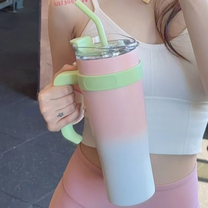 新款夏季吸管杯不锈钢保温杯大容量水杯保冷咖啡杯高颜值巨型18