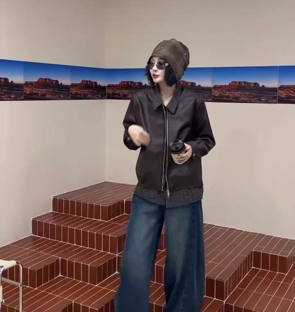 2025年早秋新款拼接皮衣马甲外套88386