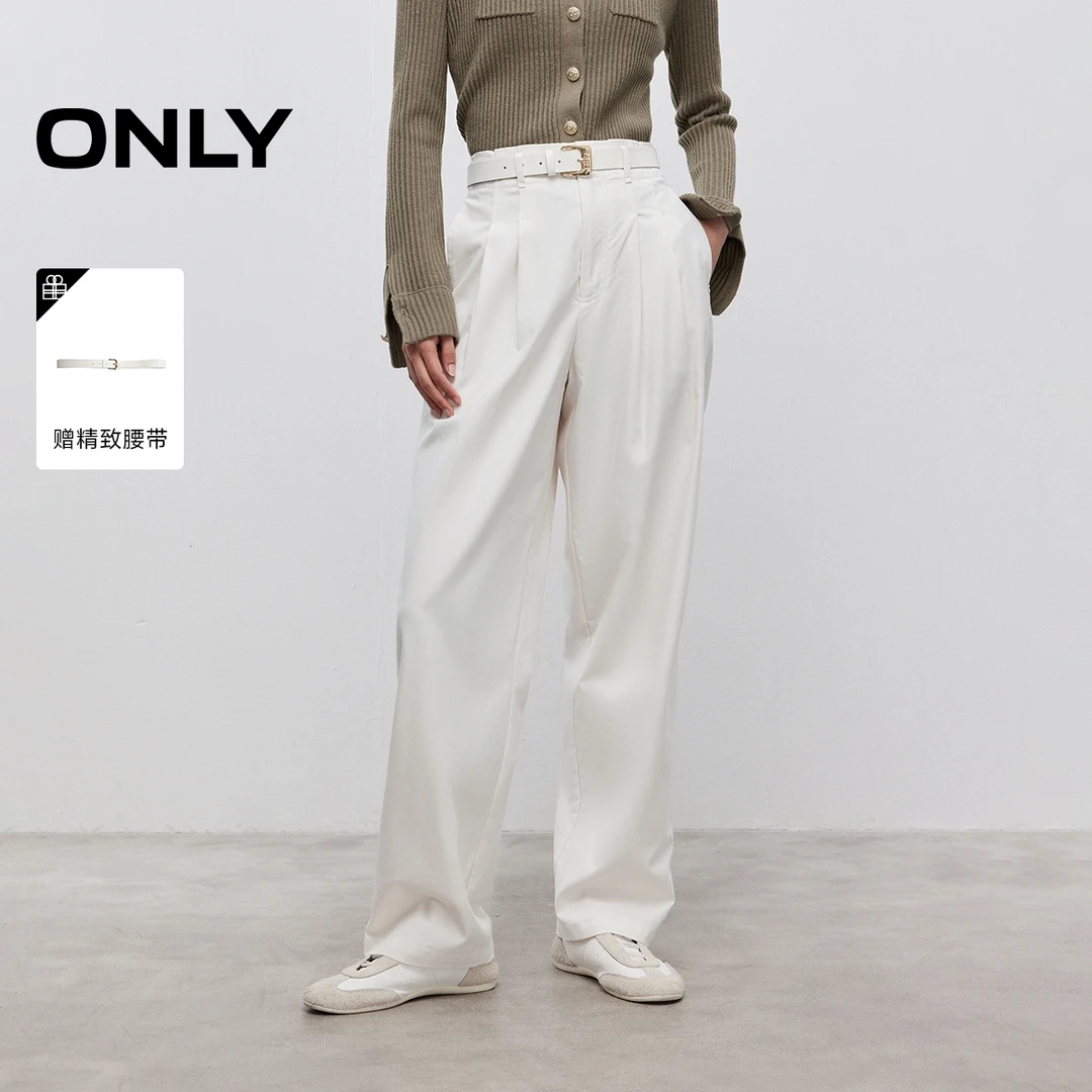 ONLY2025秋季新款百搭宽松显瘦捏褶腰带阔腿裤休闲裤女|125314009