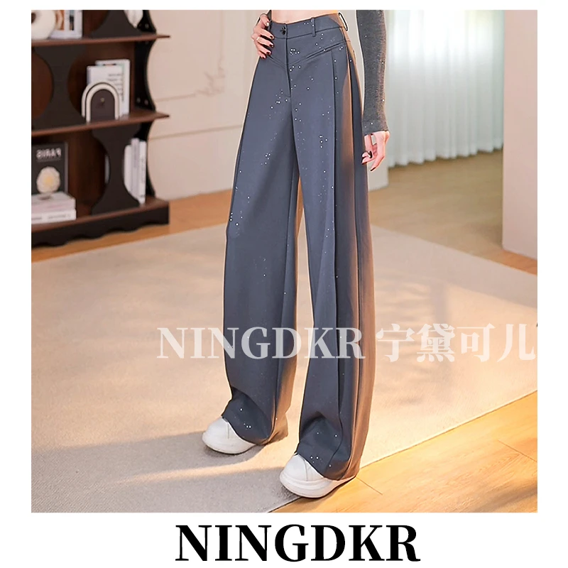 圳B40820满天星亮闪闪阔腿裤女高腰垂感休闲直筒长裤高级感西装裤