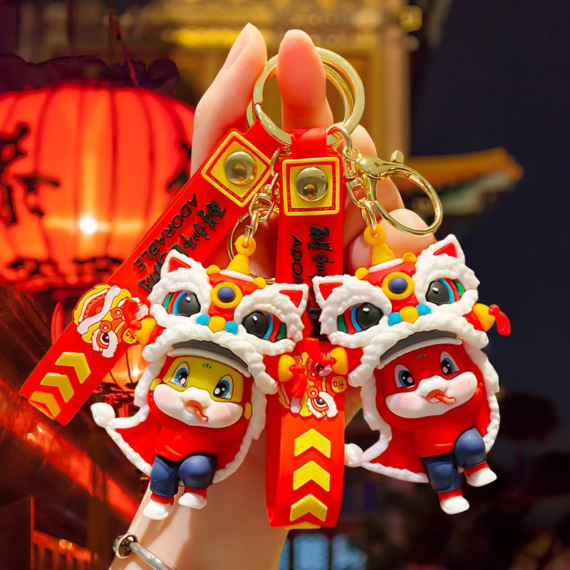 金蛇舞狮钥匙扣喜庆挂件新年可爱公仔卡通包包挂饰蛇年小礼品礼品