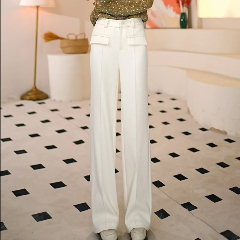 【设计师高定】蚕丝云朵绒2025春季新款时尚百搭靓丽筒喇裤女25108