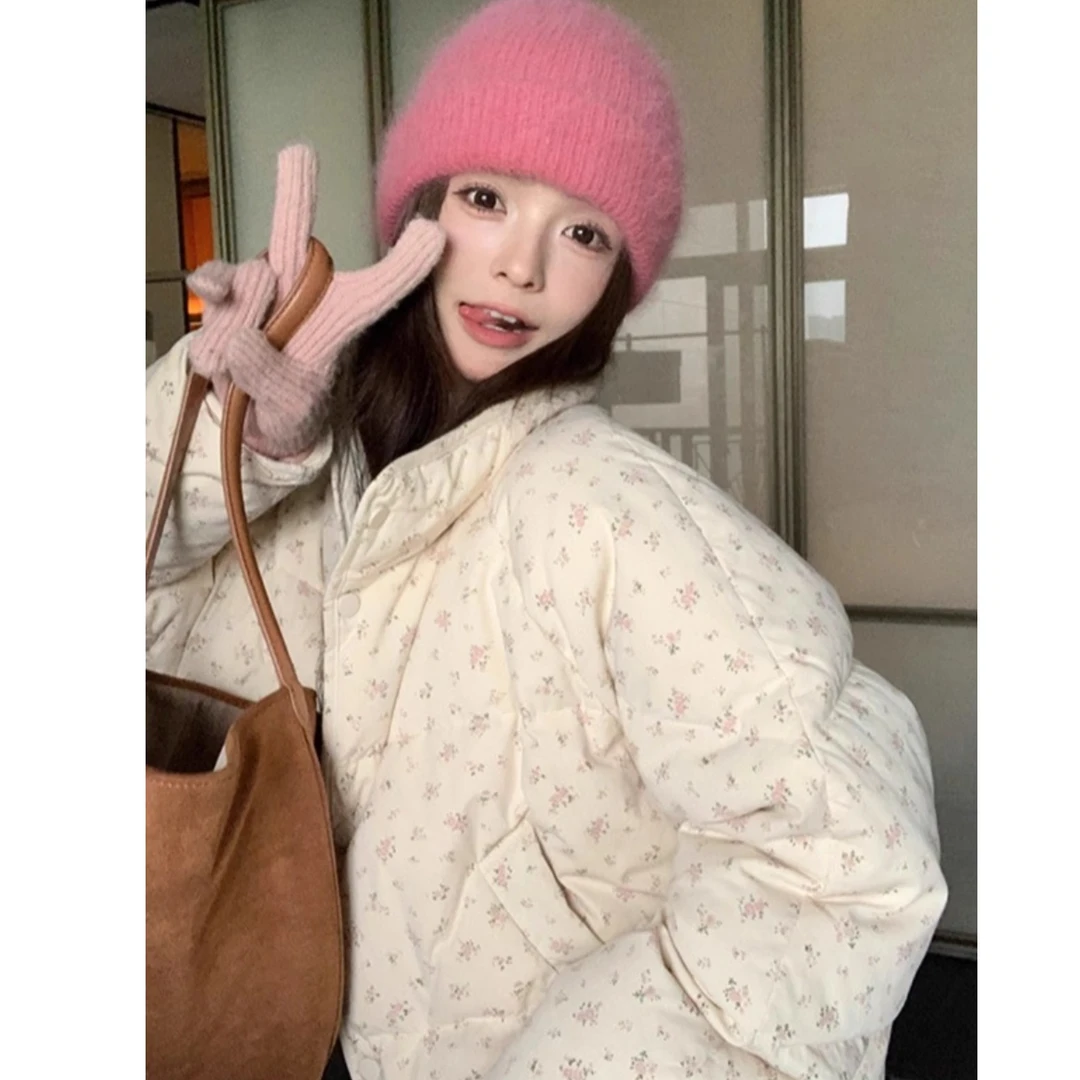 【又又】胖mm碎花冬季2024新款女装韩系甜美保暖宽松面包服棉衣外套