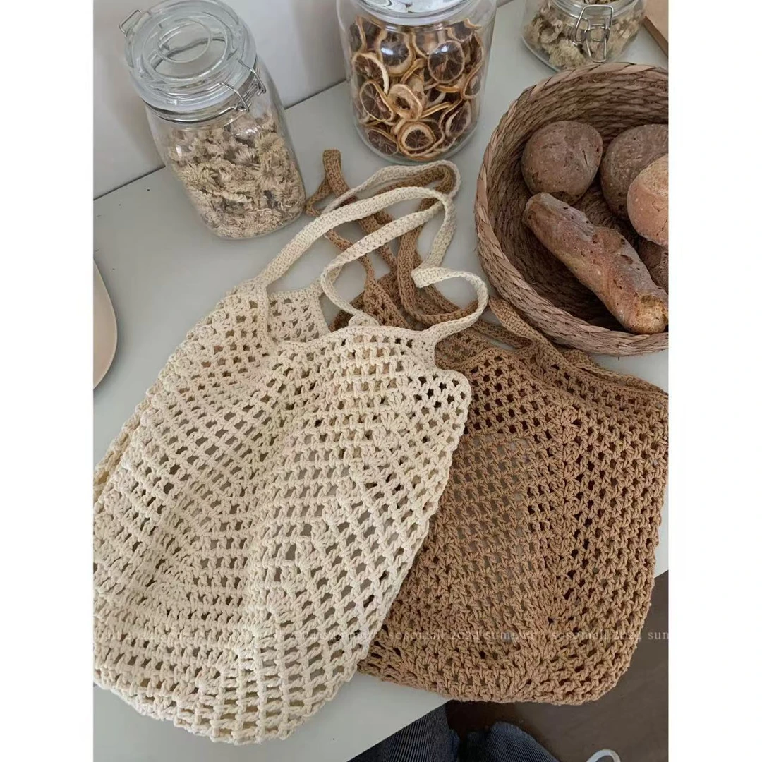 夏日度假棉线编织包镂空手提单肩大容量托特草编包女