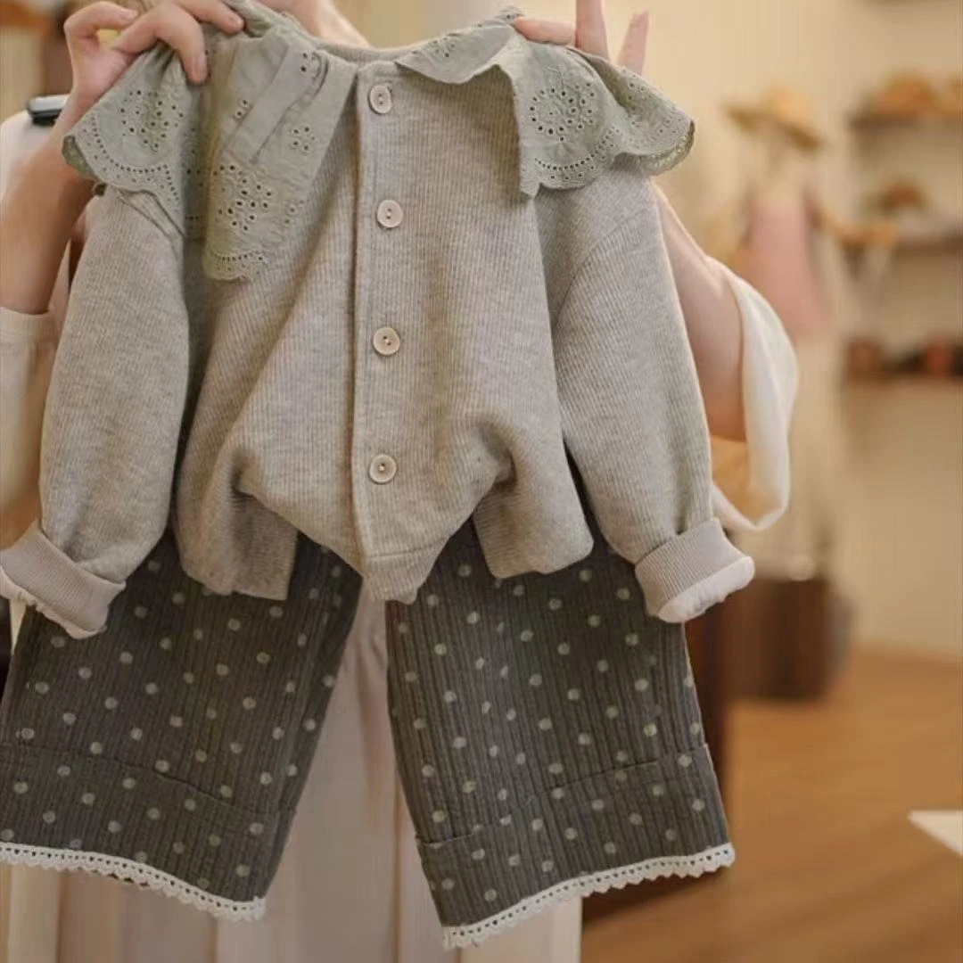 女童森系2025新款中小童加厚坑条棉套装女宝宝套装柔软