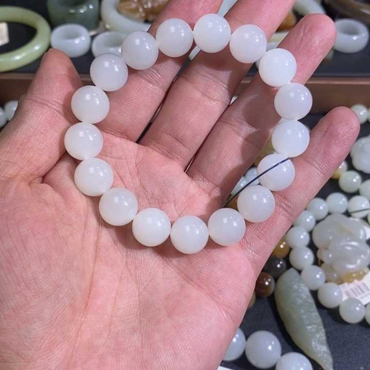 手链未镶嵌和田玉新疆且末天泰矿羊脂白玉圆珠手串