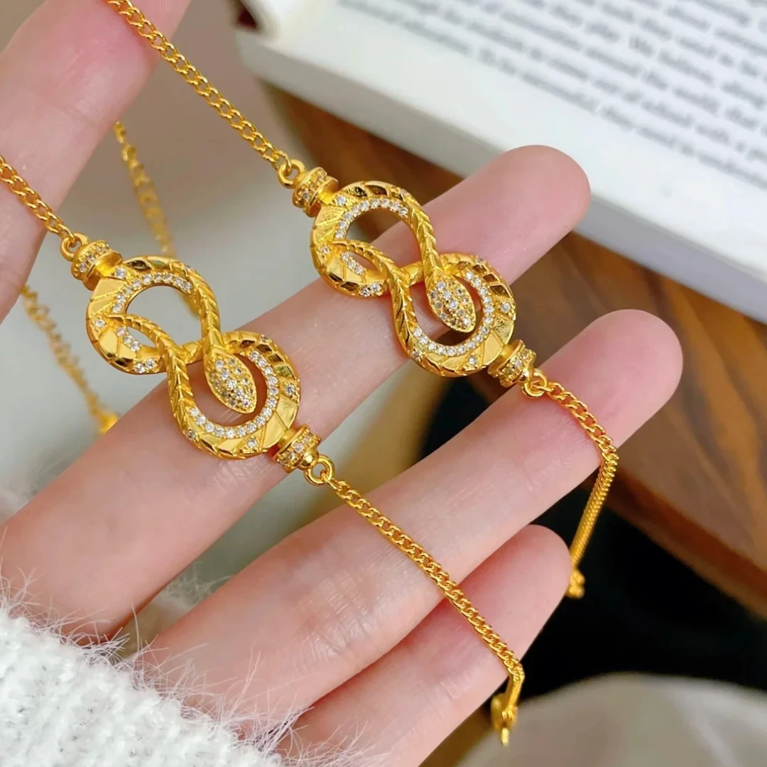 铜合金合成锆石手链 新中式灵蛇缠绕环环相扣高级感轻奢女士手链