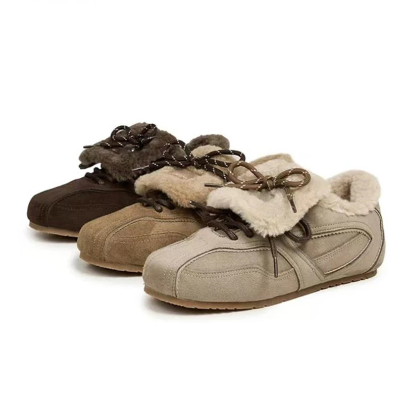 复古软底平底加绒德训鞋女2025冬季新款不累脚毛毛鞋百搭保暖棉鞋