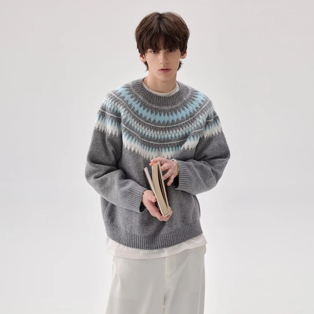 2025年秋冬新款毛衣套头宽松外穿撞色针织衫简约新款时尚休闲百搭