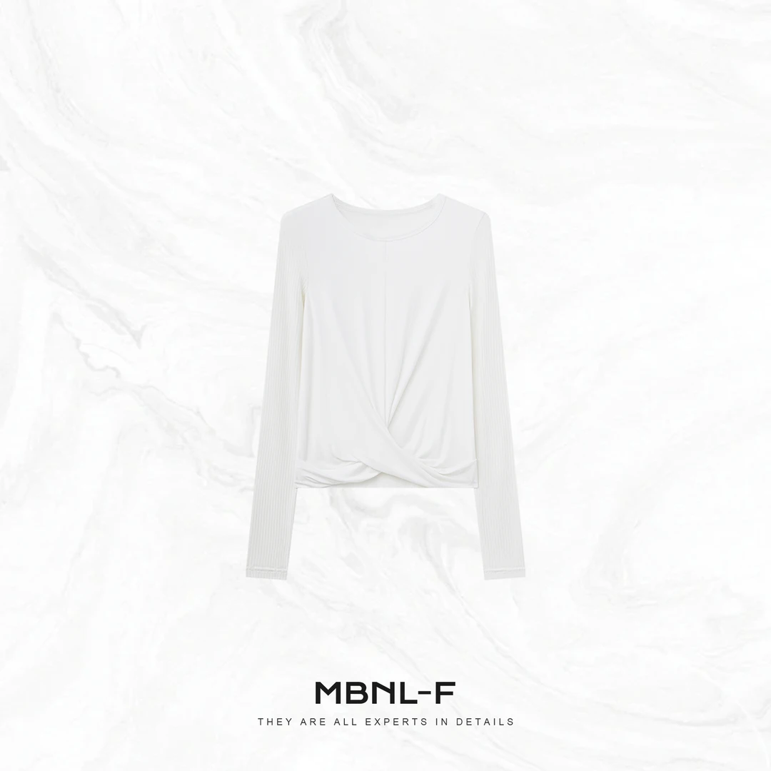 MBNL-F“优雅调调” 设计感纯色圆领短款长袖T恤 秦磊JN-SY210