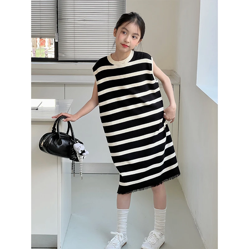 K25659流苏下摆女童无袖连衣裙儿童裙子夏装新款2025大童背心裙潮