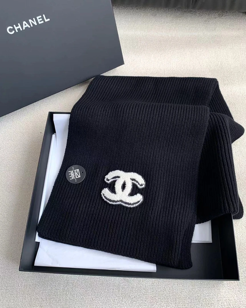 未使用 Chanel/香奈儿 25B黑色山羊绒围巾全新全套 16649067