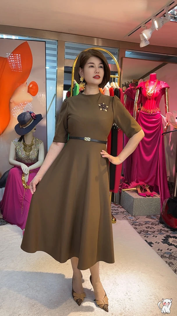 修身复假货款褪色长袖设计师夏季气质长款轻奢连衣裙裙子七分袖