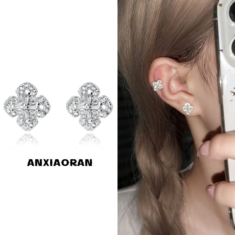 合金锆石耳饰 幸运草耳钉耳环2025新款爆款高级感耳骨钉女生配饰