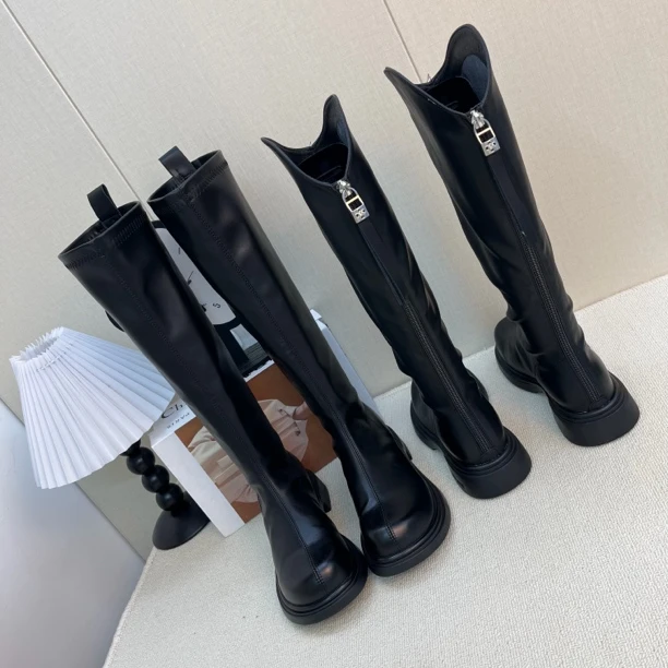 女士薄底显瘦厚底骑士女靴年女款2025新款厚底长筒靴