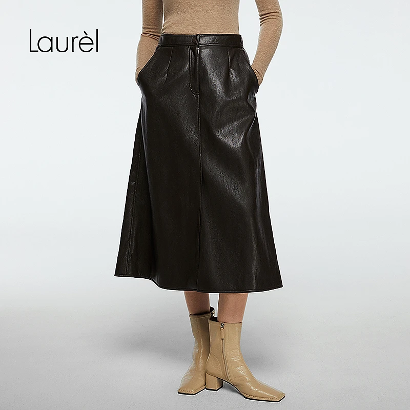 Laurel劳芮25秋新款摔纹皮质A字半裙LWD363Q01900