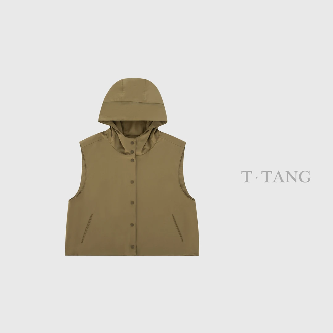 FL秋季再生纤维面料纯天然纱线织胚时尚休闲连帽开扣马甲【6161】