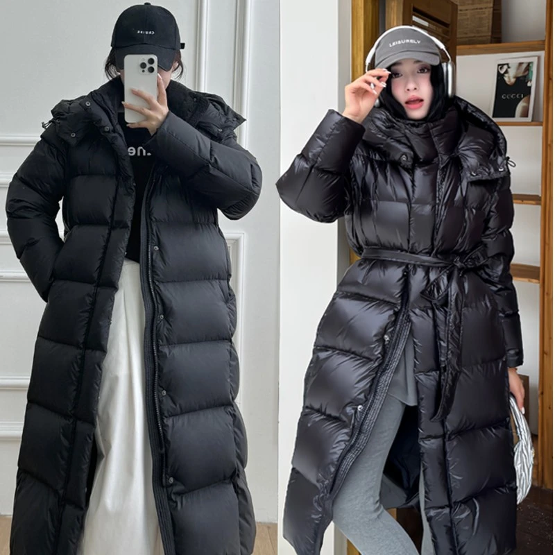 真正90加厚过膝抗寒东北保暖羽绒服男女中长款连帽亮面加长款