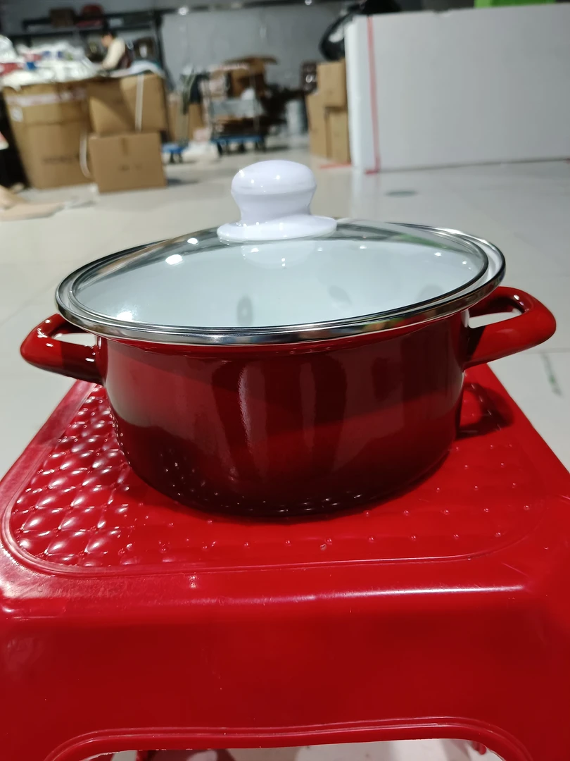 18口径搪瓷红色渐变锅玻璃盖瑕疵处理随机发明火燃气电磁炉通用