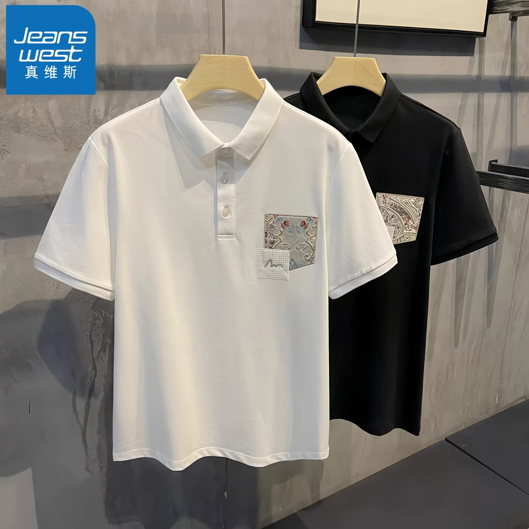 真维斯中国风个性国潮刺绣POLO衫精致简约翻领T恤透气商务上衣服