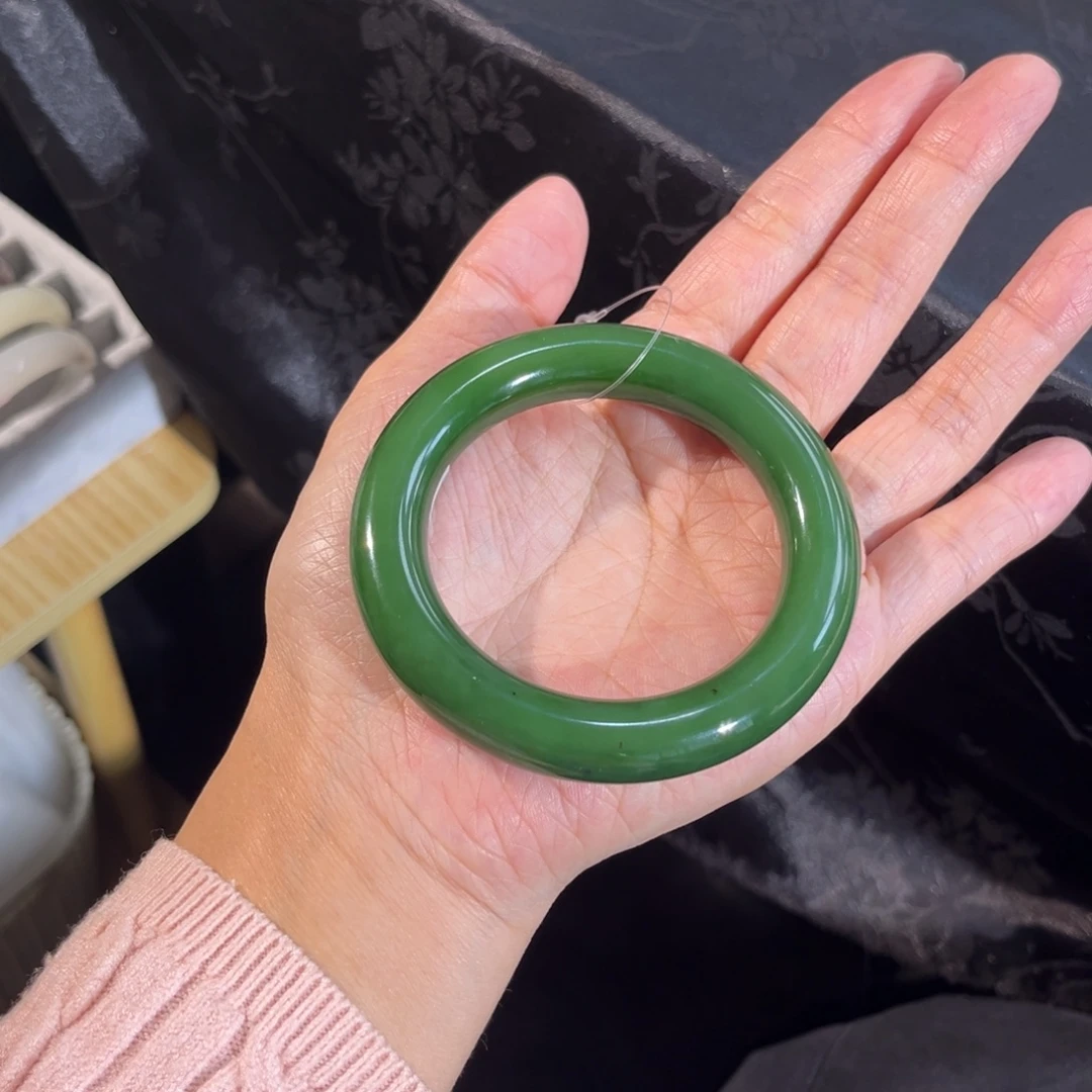 和田玉未镶嵌手镯  「俄碧 辣菠菜绿」老料