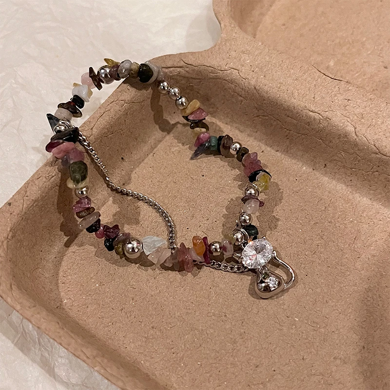 铜合金手链 甜酷彩色碎石猫咪手链女可爱小众设计感个性手饰7165