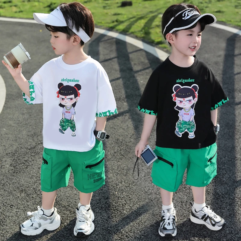 哪吒衣服男童夏季套装2025新款酷帅时髦宝宝短袖小男童装儿童夏装