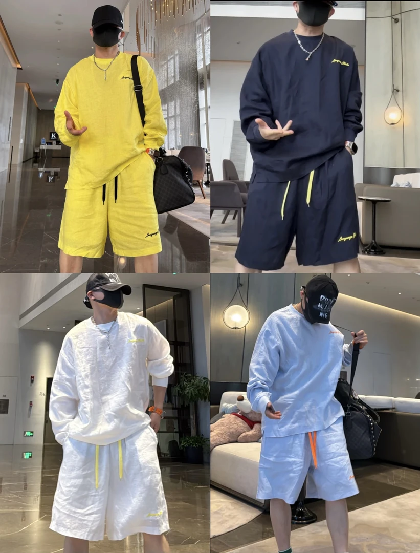 金先生夏季轻薄亚麻慵懒风垂感休闲防晒上衣+时尚宽松百搭短裤