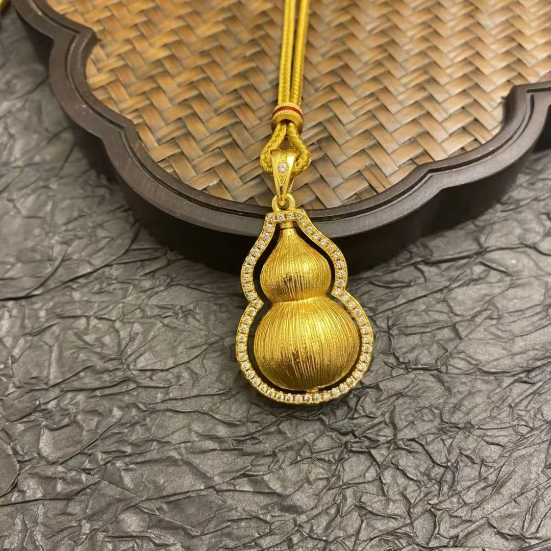 铜合金吊坠 古法拉丝点钻葫芦可转动实心轻奢百搭时尚