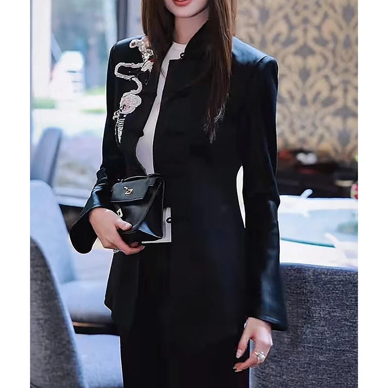 新中式国风女装盘扣上衣2025春季新款高级感复古刺绣醋酸旗袍外套