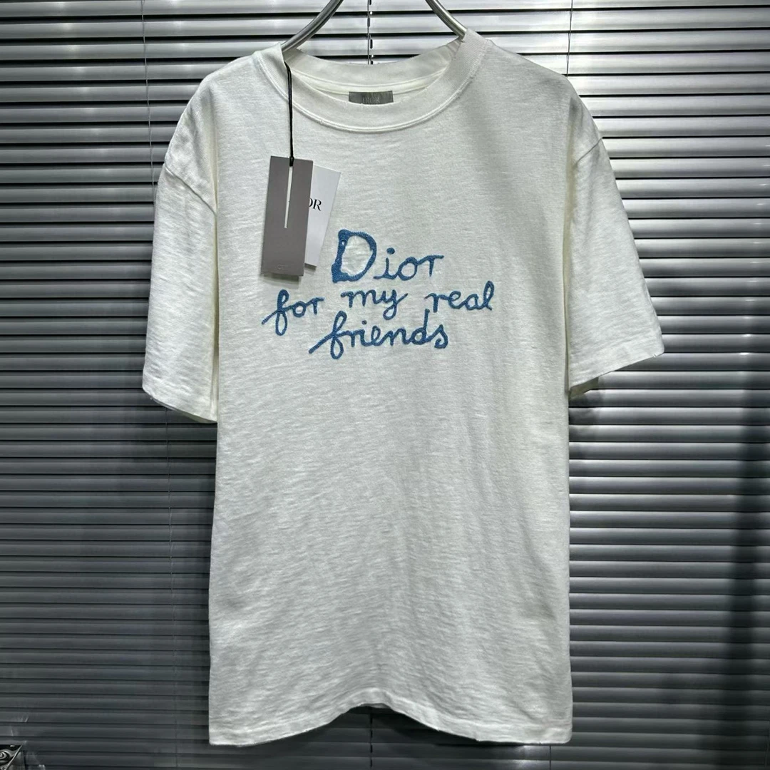 未使用 DIOR/迪奥 蓝色草写字母短袖  m码