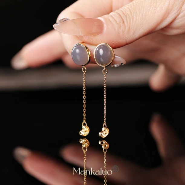 【行云耳环】天然和田玉烟紫玉时尚款耳环