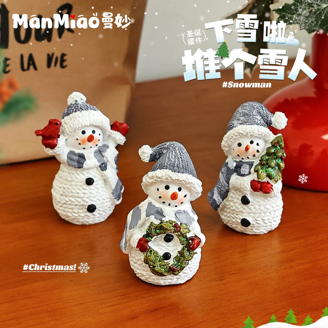新品圣诞雪人树脂摆件桌面装饰品可爱送人圣诞礼物氛围感装饰