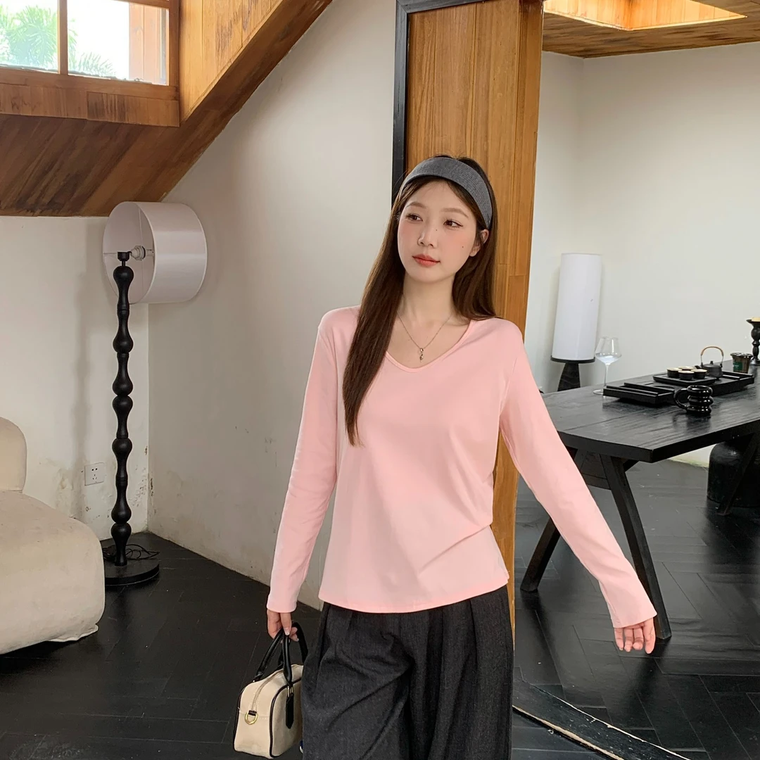 大码微胖休闲长袖白色T恤女装2025春季正肩体恤胖MM宽松显瘦上衣