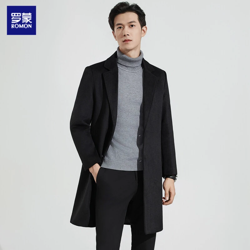 罗蒙高档羊毛呢大衣男中长款2024新款秋冬季双面呢子外套风衣潮
