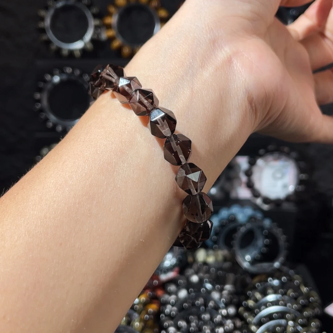 未镶嵌黑曜岩手链9mm钻切冰曜石