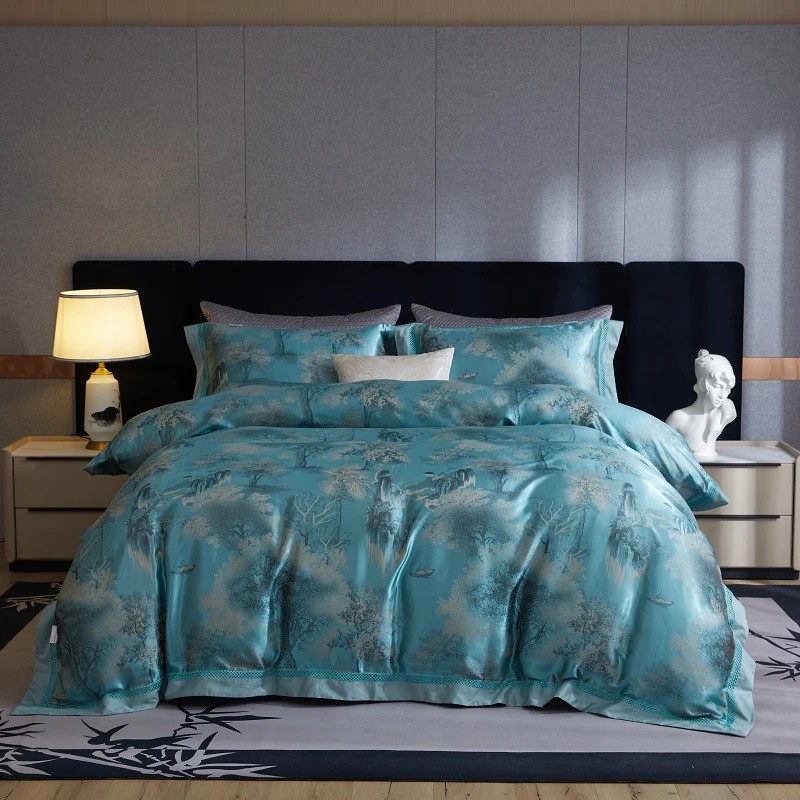 【爆款】轻奢重磅高精密四件套四季款--碧水青山--绿