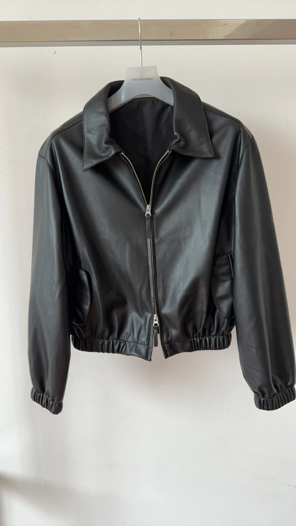 韩版双拉链pu夹克外套