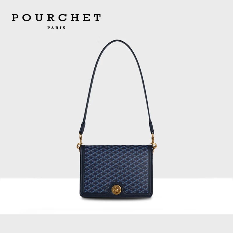 POURCHET/宝榭法国新款法式小众设计中号帆布单肩斜挎邮差包包女