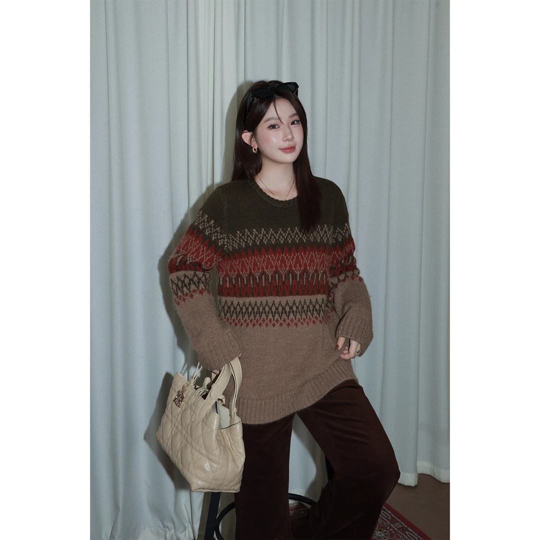 现货大婉酱微胖定制【暖冬朗纳尔】山羊绒绵羊毛费尔岛毛衣冬 2814D
