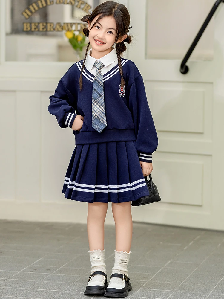 女童套装春秋2025新款中大童洋气学院风秋季儿童jk裙子两件套爆款